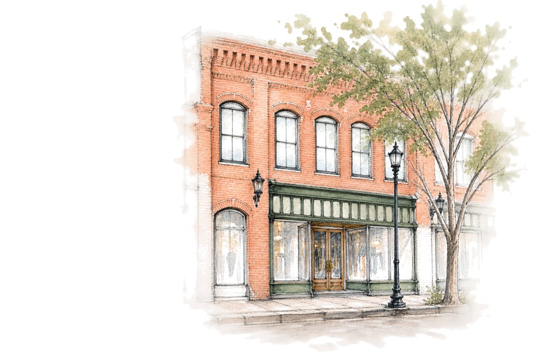 Watercolor of the Sa'Shay storefront on Main Street